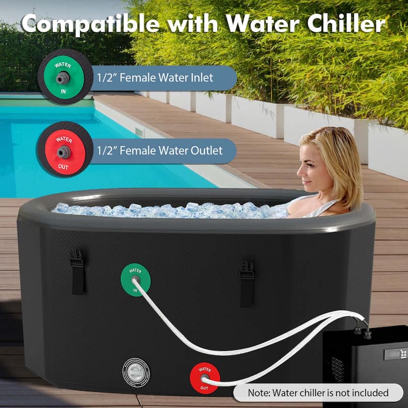 129 Gal Oval Ice Bath Tub Inflatable Cold Plunge Tub w/ Lid & Pump