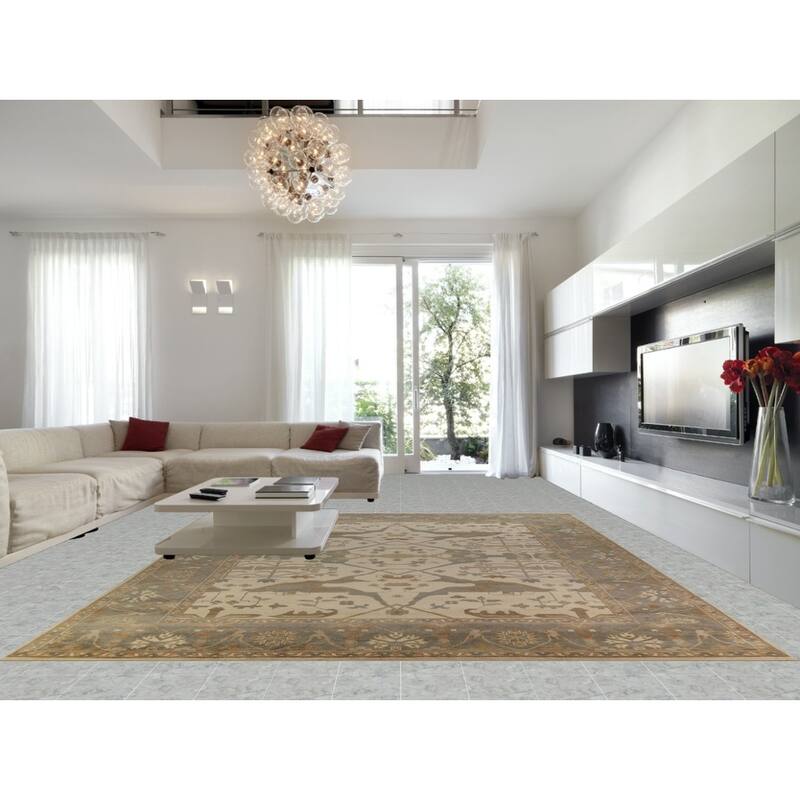 Earth Tone Oushak Indian Large Rug Hand-Knotted Wool Carpet - 12'2" x 14'10"