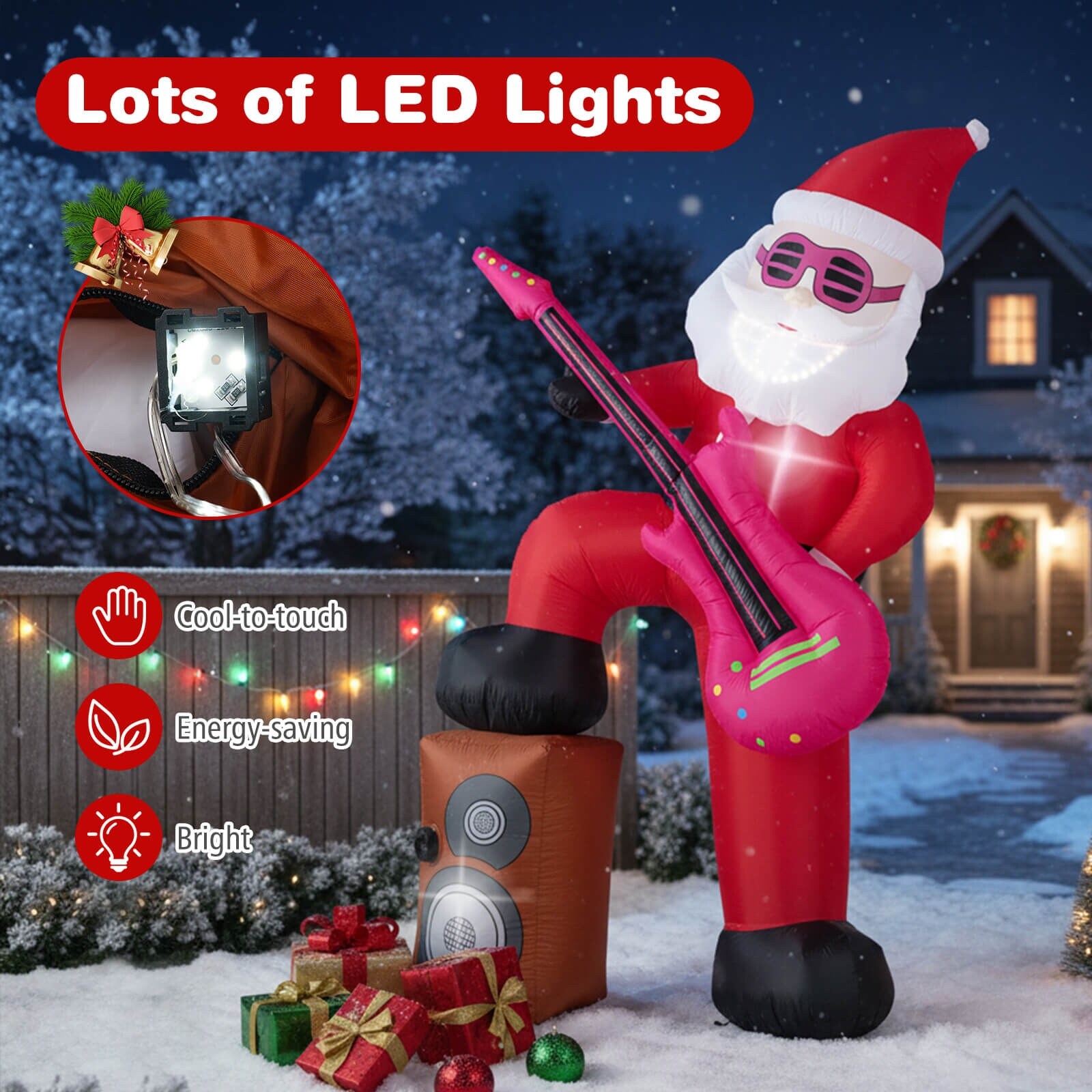 8.4FT Rocking Santa Inflatable with Guitar Pre-lit Xmas Santa w/Music