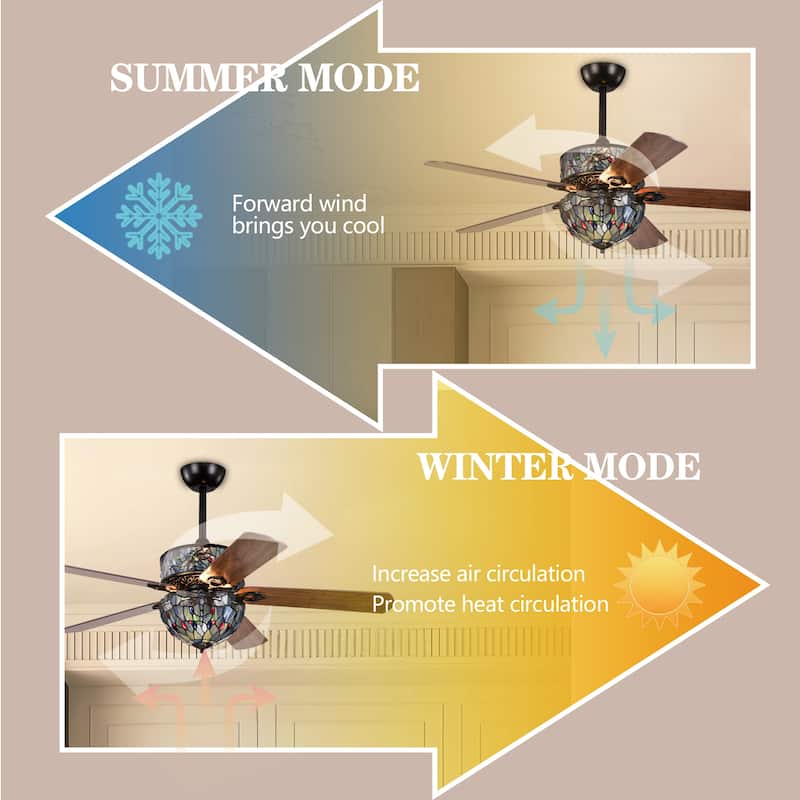 Barkol 5-Blade Lighted Ceiling Fan 2-Tier Tiffany Style Glass
