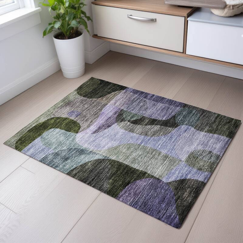 Premium Washable Super Soft Abstract Contemporary Mayfield Rug - Olive - 1'8" x 2'6"