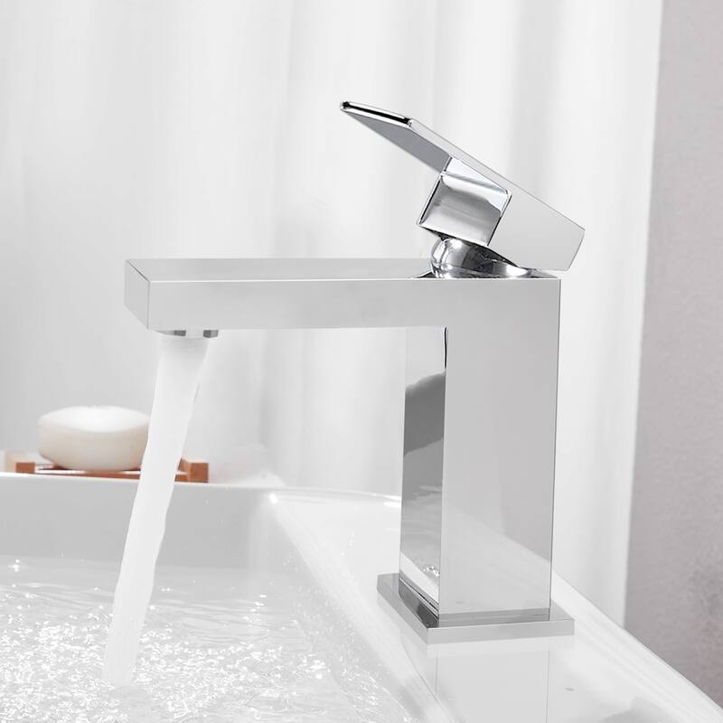 Single Handle Single Hole Bathroom Faucet, Solid Brass Modern Bathroom Sink Faucet with Pop-up Drain & Water Supply Hoses