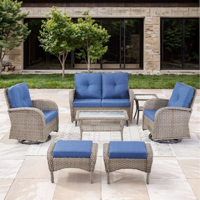 Gymojoy 7-Piece Outdoor Wicker Patio Furniture with Loveseat Glider, Rattan Coversation Set with Water Resistant Cushions
