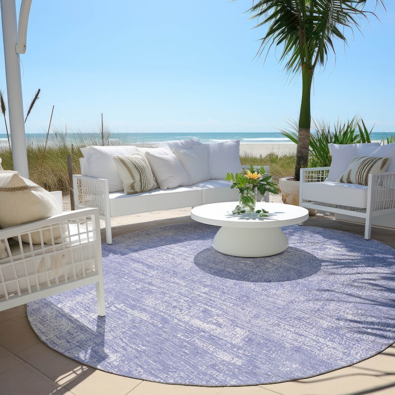 Machine Washable Indoor/ Outdoor Chantille Abstract Solid Rug - Lavender - 8' x 8'