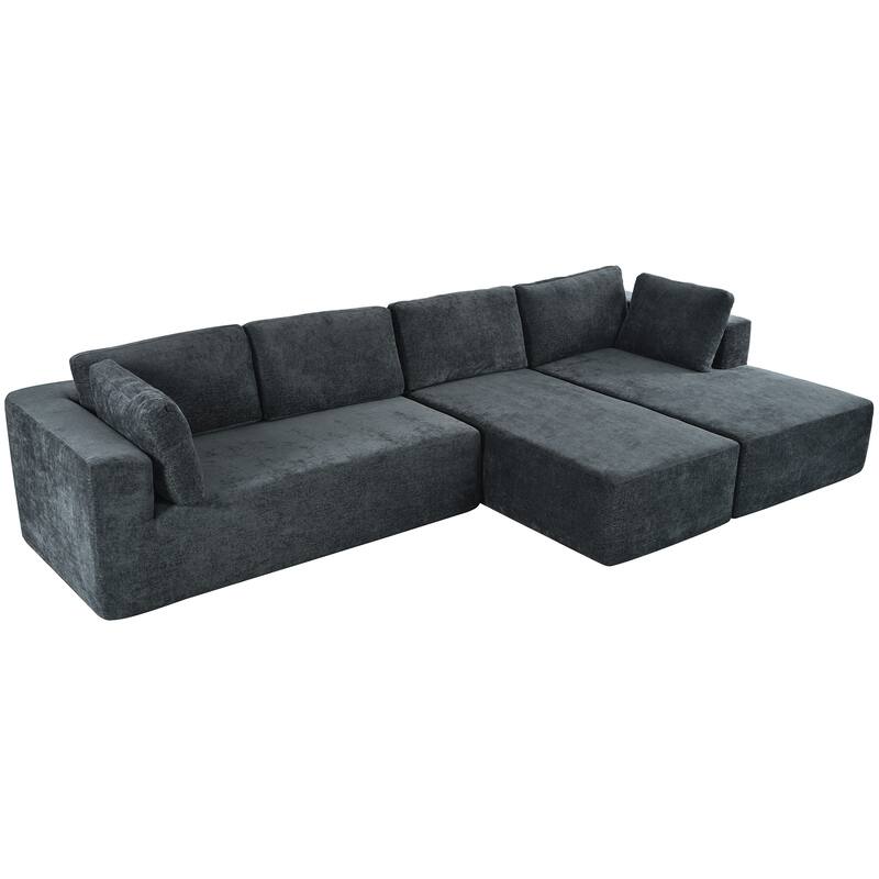 Grey 106.5'' U-Shaped 4-Seat Modular Sofa with 2 Chaise, Pillow, Anti-Wrinkle Chenille Fabric, and High-Density Foam