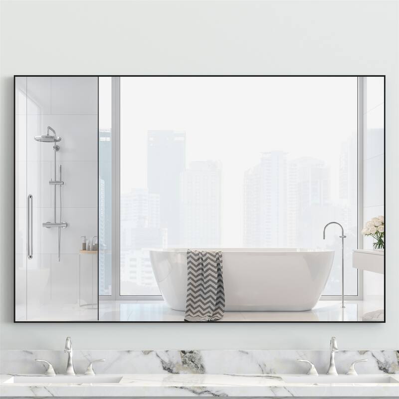 48" Modern Rectangle Wall Mirror with Aluminum Frame for Bathroom