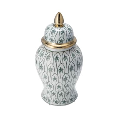 Sagebrook Home Modern Tropical Ceramic Jar with Coastal Palm Trees
