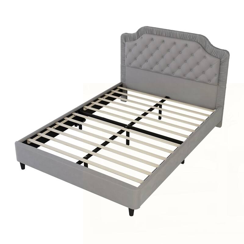 Upholstered Bed with Ruched and Button Tufted Headboard