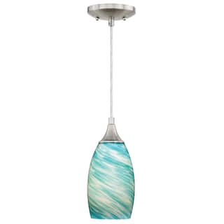 Milano Satin Nickel Blue and Green Glass Mini Pendant Ceiling Light - 4.75-in W x 9.75-in H x 4.75-in D