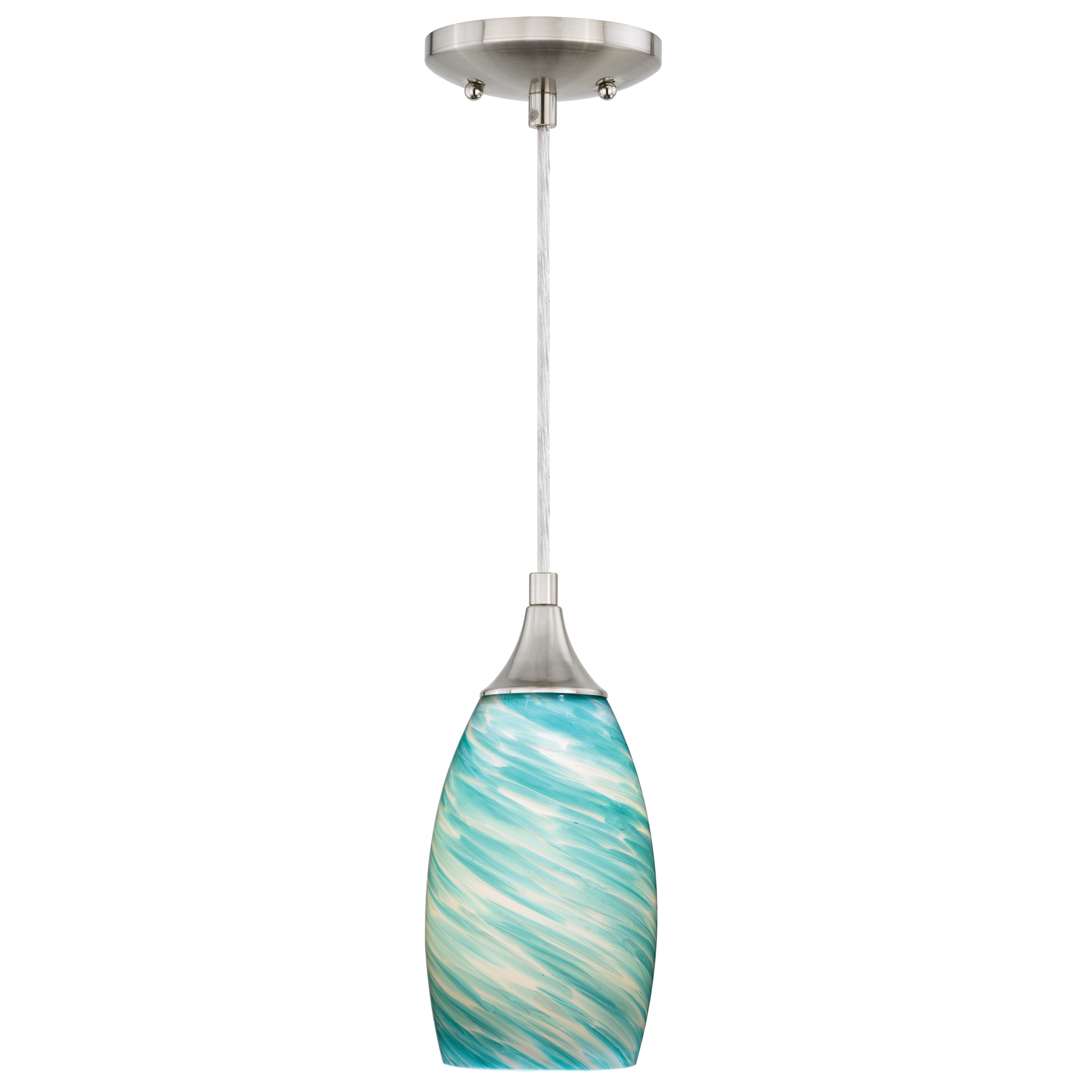 VAXCEL Milano Satin Nickel Blue and Green Glass Mini Pendant Ceiling Light - 4.75-in W x 9.75-in H x 4.75-in D