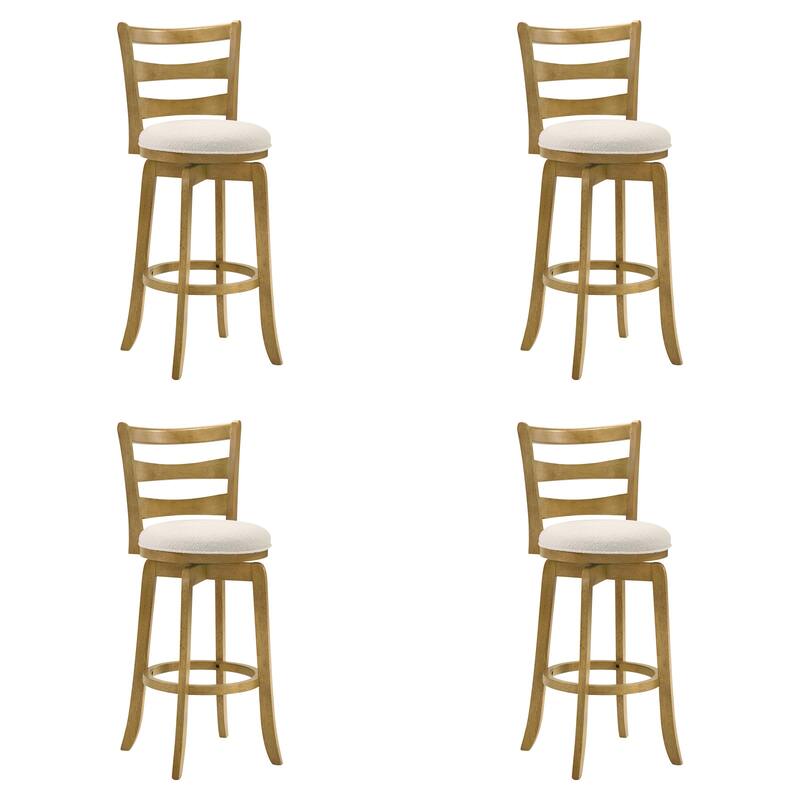 Melindra White Boucle Swivel Bar Stool, Upholstered Counter Stool with Solid Wood Legs - Set of 4 - Amber Glow - Bar Height