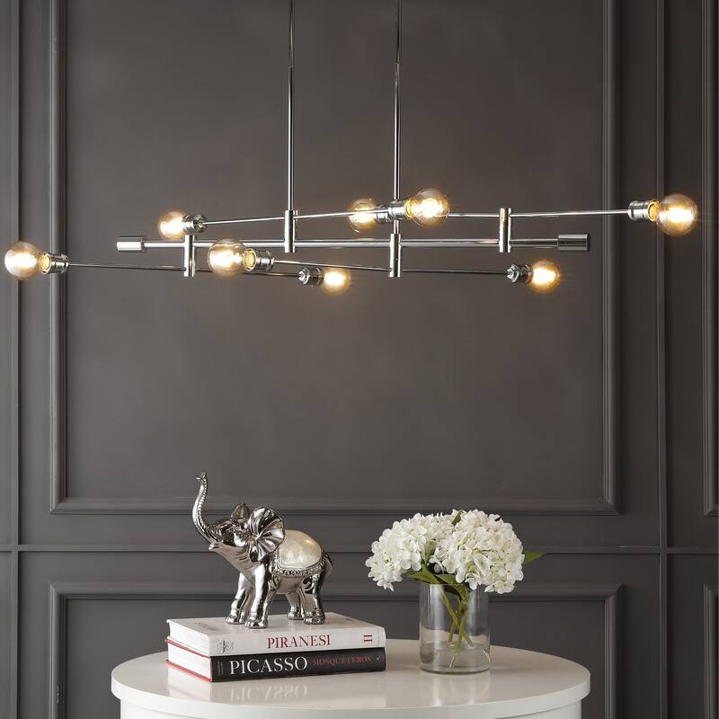 Cato Modern Iron Arm-Adjustable LED Chandelier, Chrome by JONATHAN Y - 63"