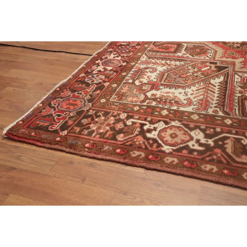 Hand Knotted Oriental 100% Wool Carpet Traditional Medallion Oranges & Rust Heriz Area Rug - 9' 11'' X 7' 2''