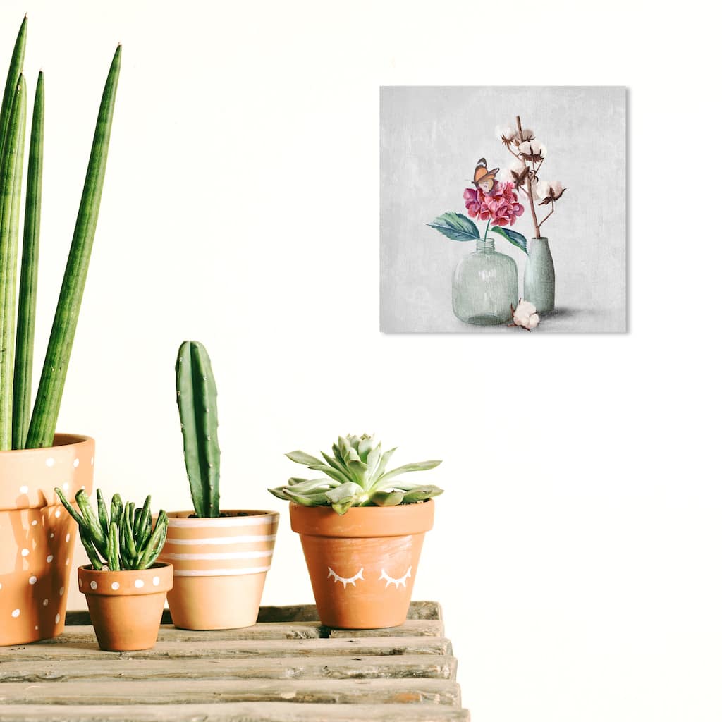 Wynwood Studio Canvas Floral and Botanical Contemporary Jug Florals White and Rose Pink Farmhouse Wall Art Canvas Print