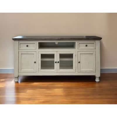 HomeRoots 70" Ivory Solid Wood Enclosed Storage Distressed TV Stand - 70' X '34.75' X '19