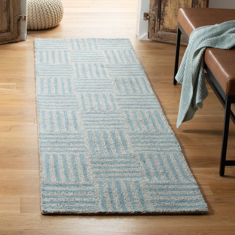 SAFAVIEH Handmade Abstract Silviea Modern Viscose Rug - 2'3" x 8' Runner - Blue/Grey