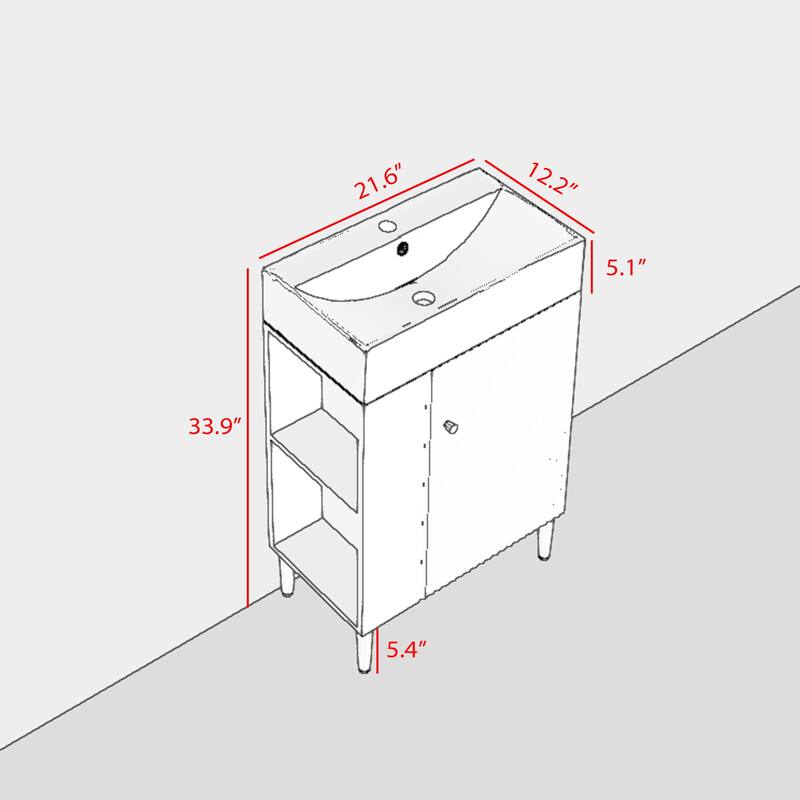 21.6 in. Freestanding Bath Vanity in White with White Ceramic Top