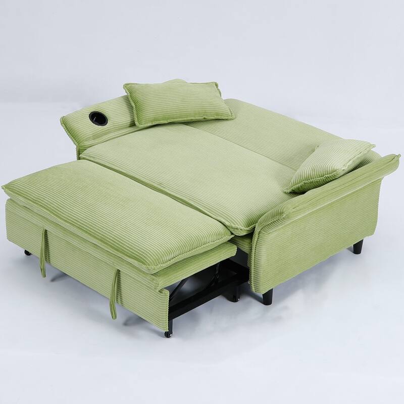 65.74-inch Green Corduroy Multi-functional Sofa Bed with Adjustable Armrests and Backrests