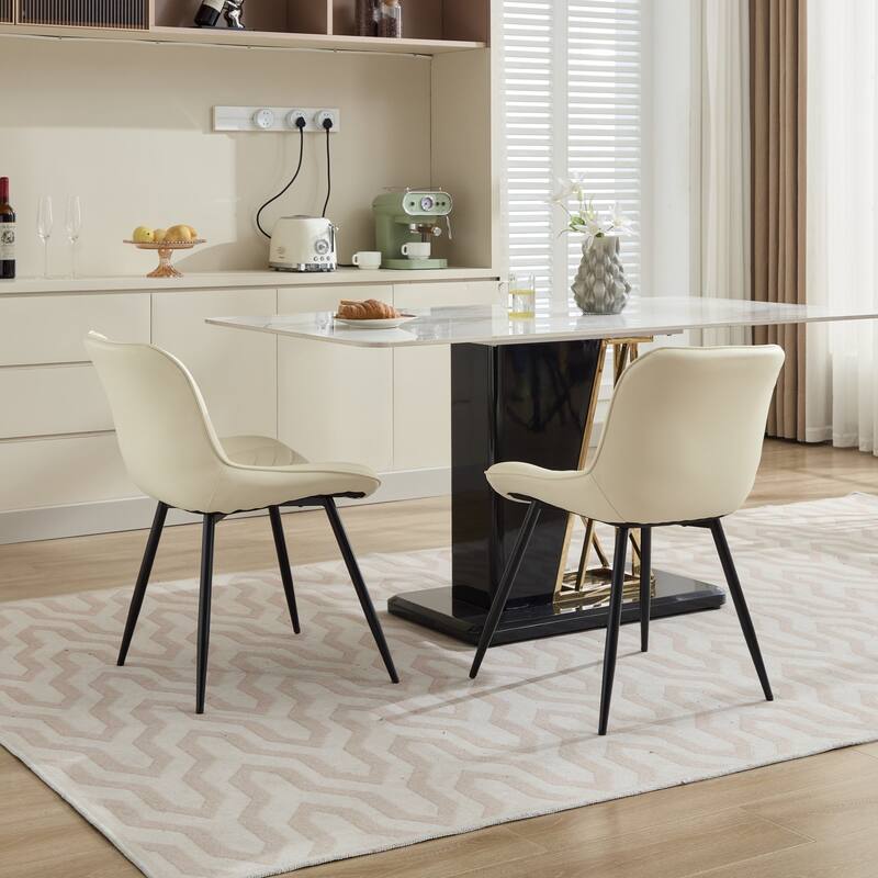 Dining Chairs Set of 2, Armless Upholstered PU Leather Dinner Chairs, Kitchen Chair with Curved Back and Metal Legs