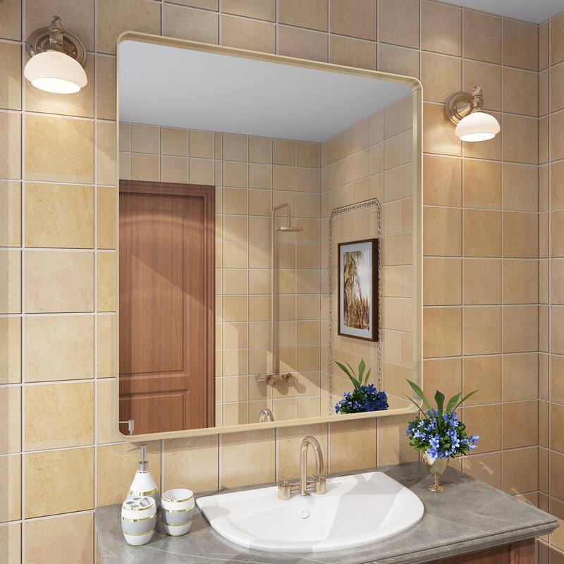 Modern Metal Frame Wall Mounted Bathroom Vanity Mirror - 36x32 - Gold
