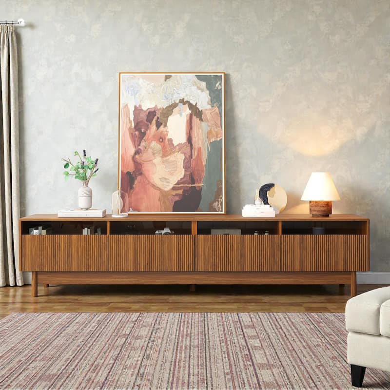 78" Modern TV Stand for TVs Up to 85", Entertainment Center with Fluted & Glass Drawers, Media Console for Living Room