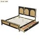 preview thumbnail 11 of 12, Queen Size Wood Storage Platform Bed with Rattan Headboard