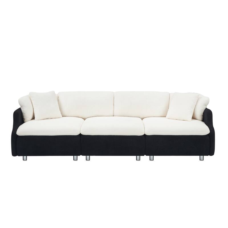 3-Seat Velvet Sofa with Teddy Fabric and Throw Pillows for Cozy Spaces