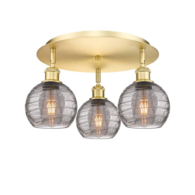 Innovations Lighting 516-3C 9 18 Athens Deco Swirl Semi-Flush Athens - Satin Gold / Light Smoke Deco Swirl