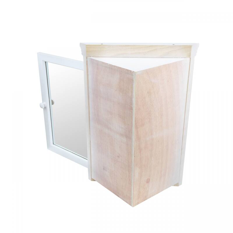 White Corner Medicine Cabinet with Mirror 27" x 20" Double Shelf Cabinet with Mounting Hardware