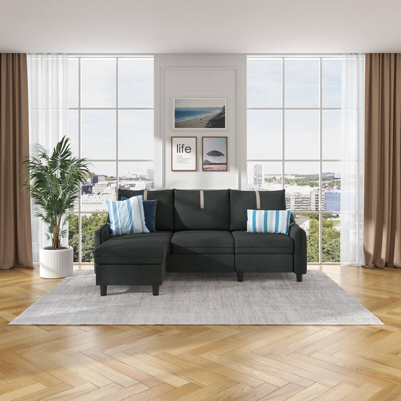 Sectional Sofa with Reversible Ottoman for Living Room