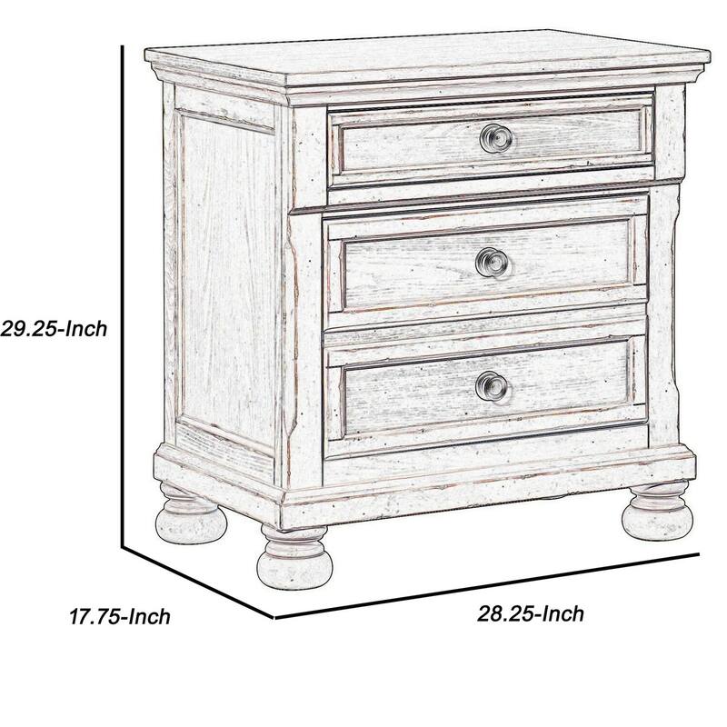 Antique White 2 Drawer 28.5 in. W Nightstand with Sturdy Hardware and Ample Storage