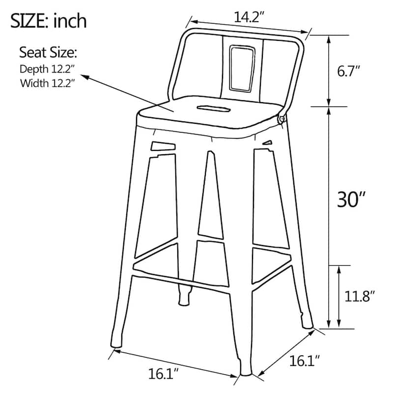 Andeworld Metal Counter Low Back Bar Stool with Rubber Foot