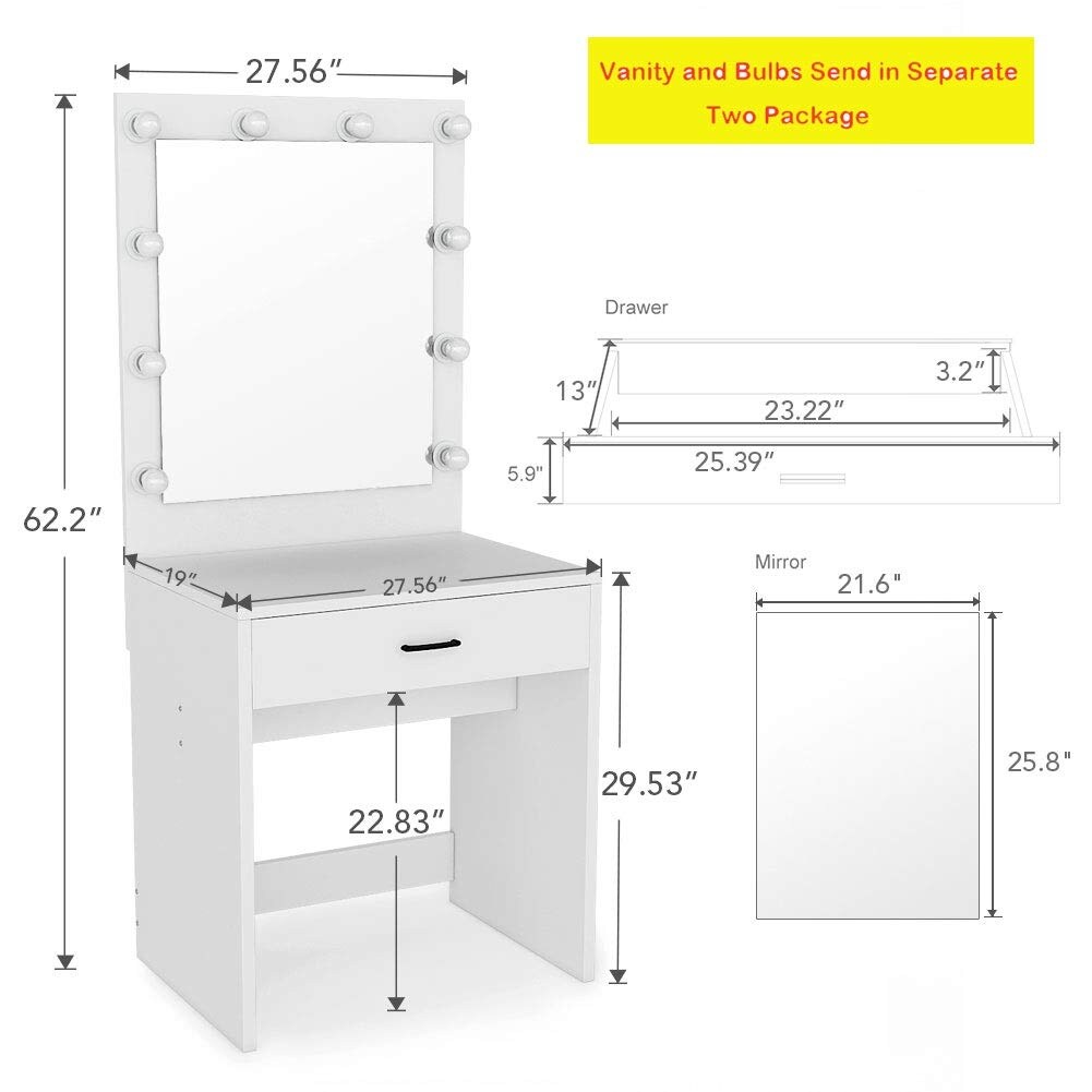 white dressing table mirror with lights