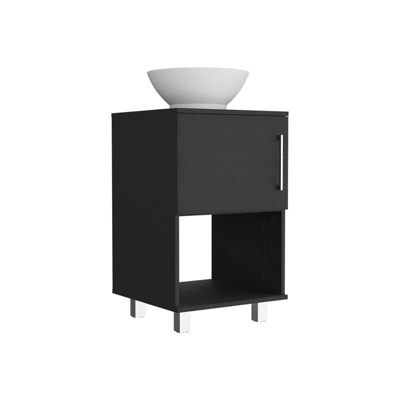 18" Bathroom Vanity with Four Legs, One Door Cabinet and Open Shelf, White Finish for Small Bathrooms