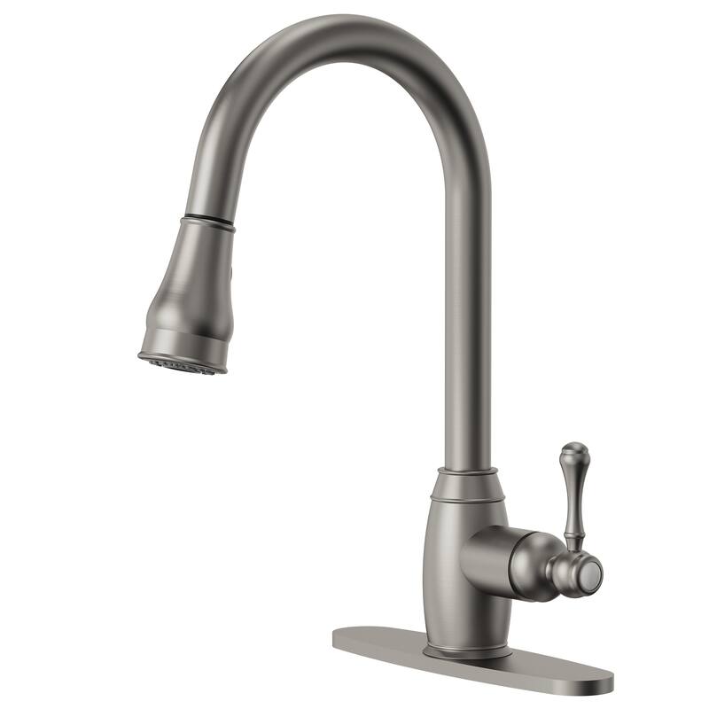 Single Handle Pull Down Sprayer Hot and Cold Kitchen Faucet 360° Spout Swivel with Deckplate