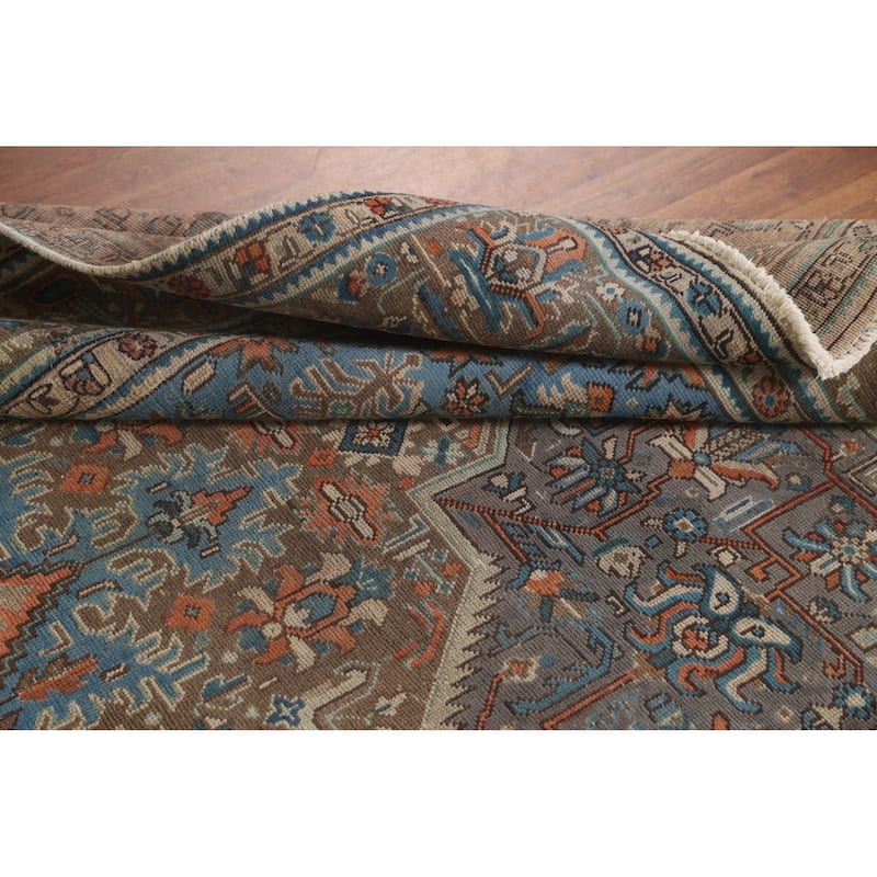 Gray Geometric Tabriz Persian Vintage Rug Handmade Wool Carpet - 6'8"x 9'7"