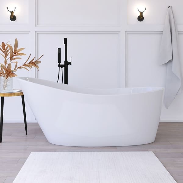 67 in. x 29 in. Acrylic Freestanding Flatbottom Soaking Bathtub in White