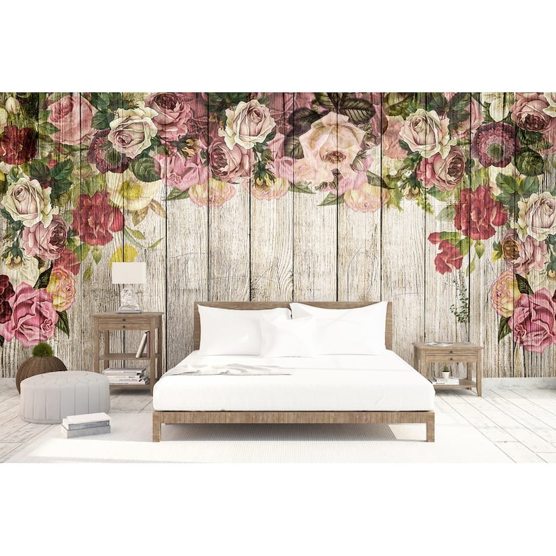 Bohemian Blossom Vintage Flower Wooden-like TEXTILE Wallpaper - On Sale ...