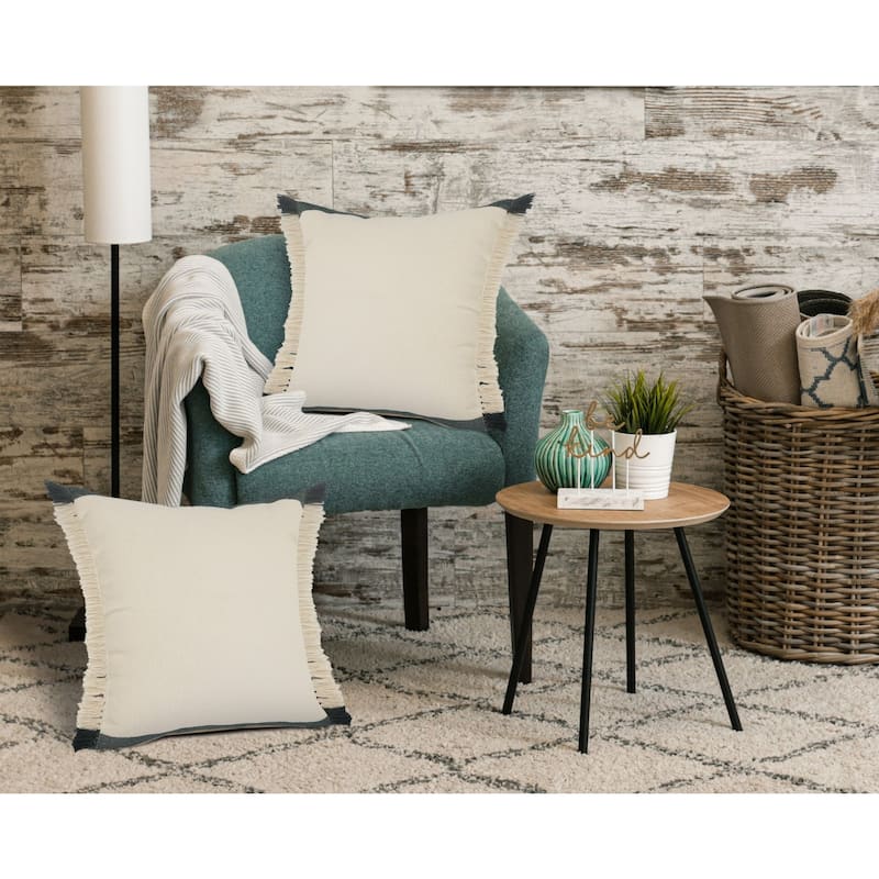 20" Green and White Striped Fringe Square Throw Pillow