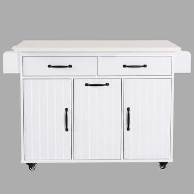 Rolling Kitchen Island Cart with Trash Can Storage, Drop Leaf, Spice Rack, Drawer & Towel Rack, Mobile Island