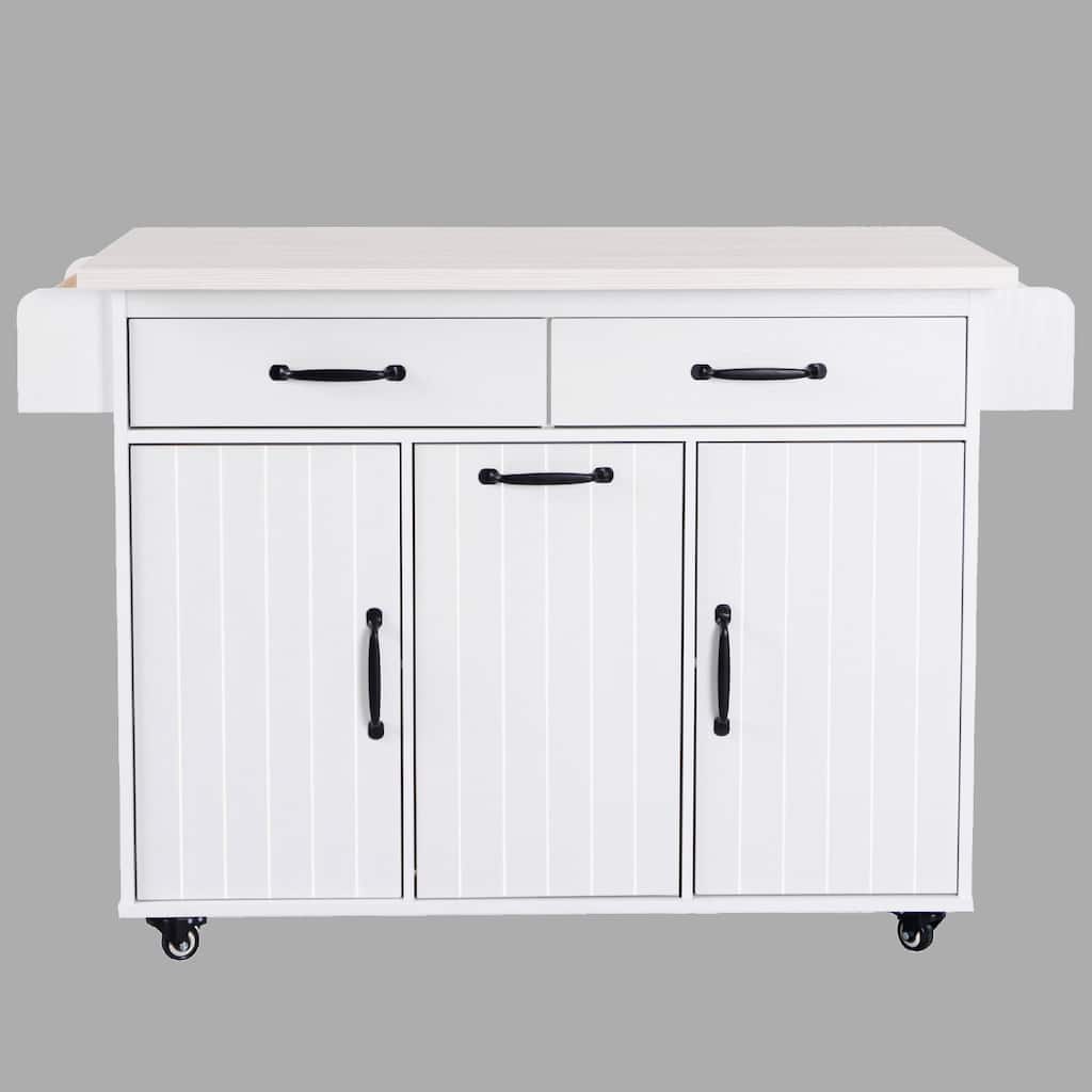 Rolling Kitchen Island Cart with Trash Can Storage, Drop Leaf, Spice Rack, Drawer & Towel Rack, Mobile Island