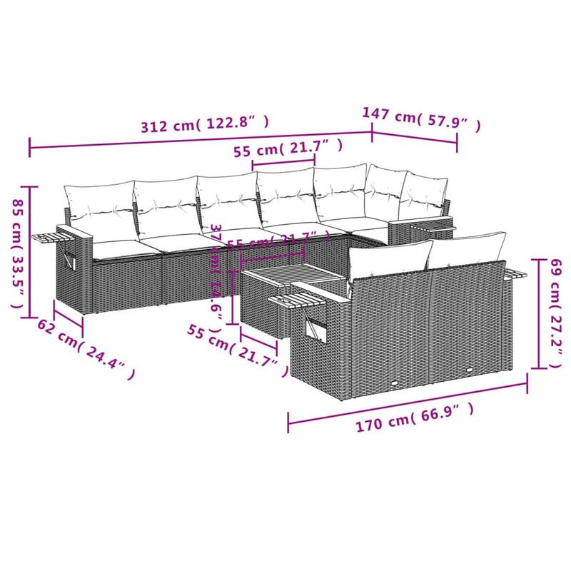 vidaXL Patio Sofa Set with Cushions Outdoor Conversation Furniture Poly Rattan