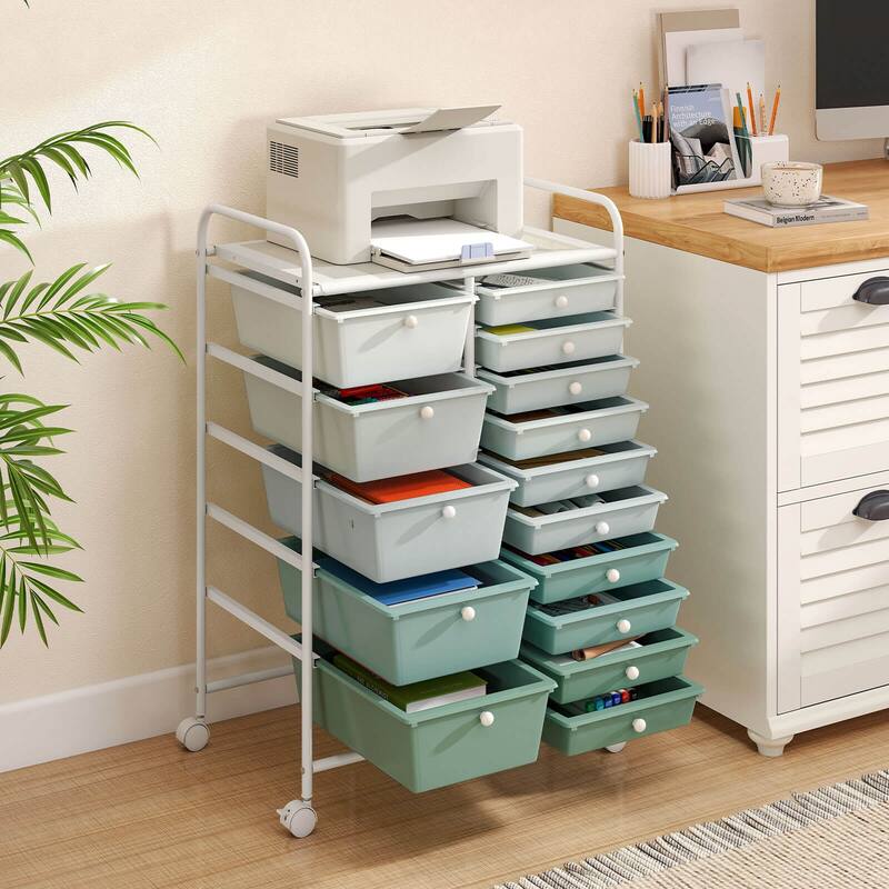 Costway 15 Drawer Rolling Storage Cart Tools Scrapbook Paper Office - See Details