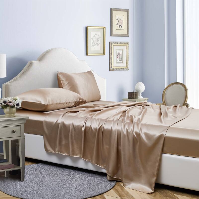 Silky Satin Bed Sheets Set Pillowcase Deep Pocket Flat Fitted Sheet