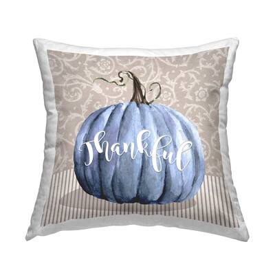 Stupell Industries Blue Pumpkin Autumn Thankful Calligraphy Pattern Printed Throw Pillow by Livi + Fin