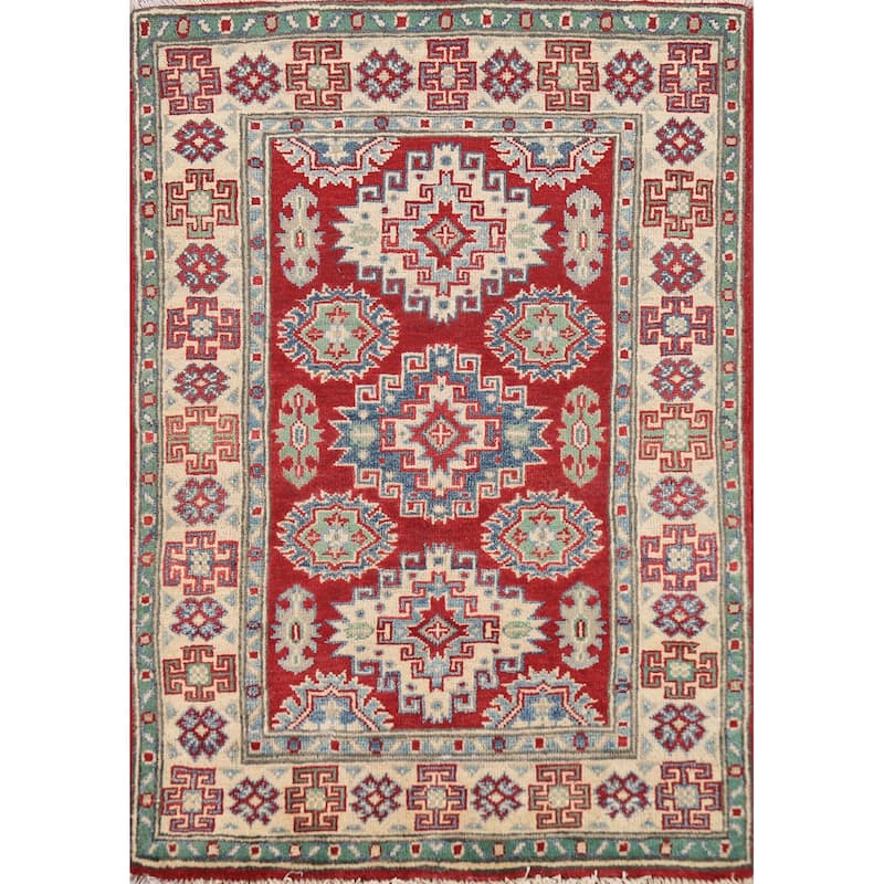 Red Kazak Foyer Rug Handmade Traditional Wool Carpet - 2'9"x 3'11"