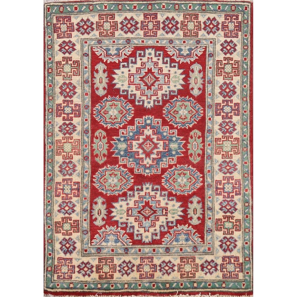 Red Kazak Foyer Rug Handmade Traditional Wool Carpet - 2'9"x 3'11"