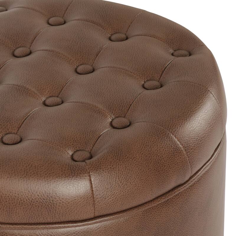 Carson Carrington Hare Button-tufted Round Storage Ottoman
