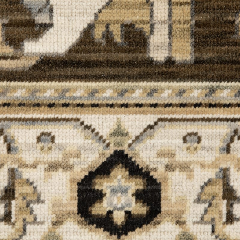 Adelaide Vintage Center Medallion Tan/ Black Wool Blend Area Rug-