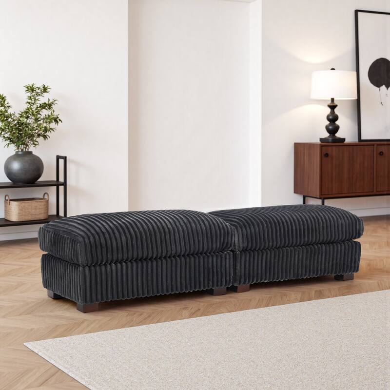 40" Oversized Plush Flannel Upholstered Ottoman Footstool Set of 2 - Grey